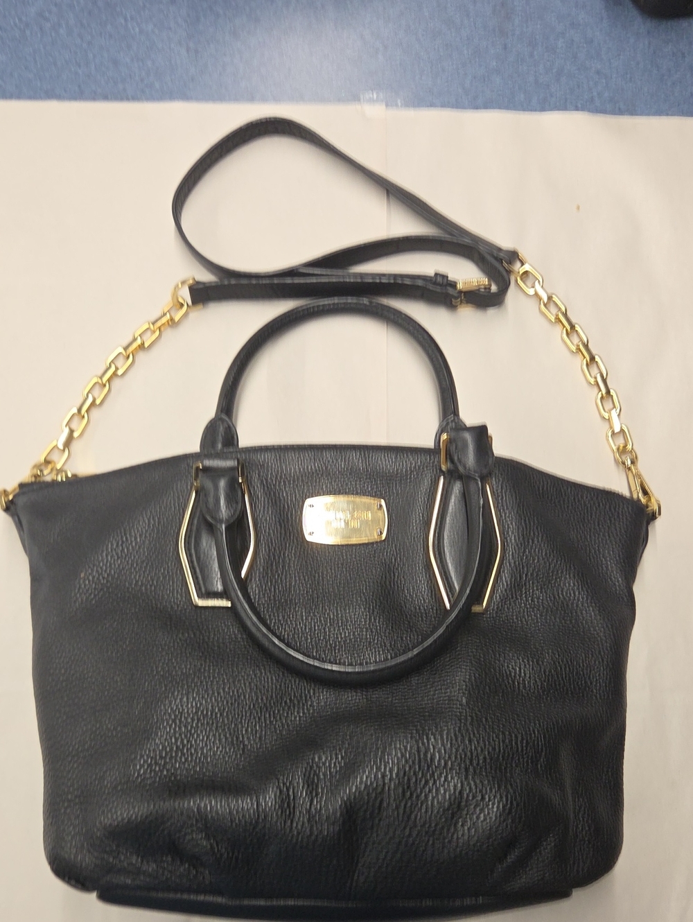 Michael Kors Black Leather Tote with Gold Chain Strap